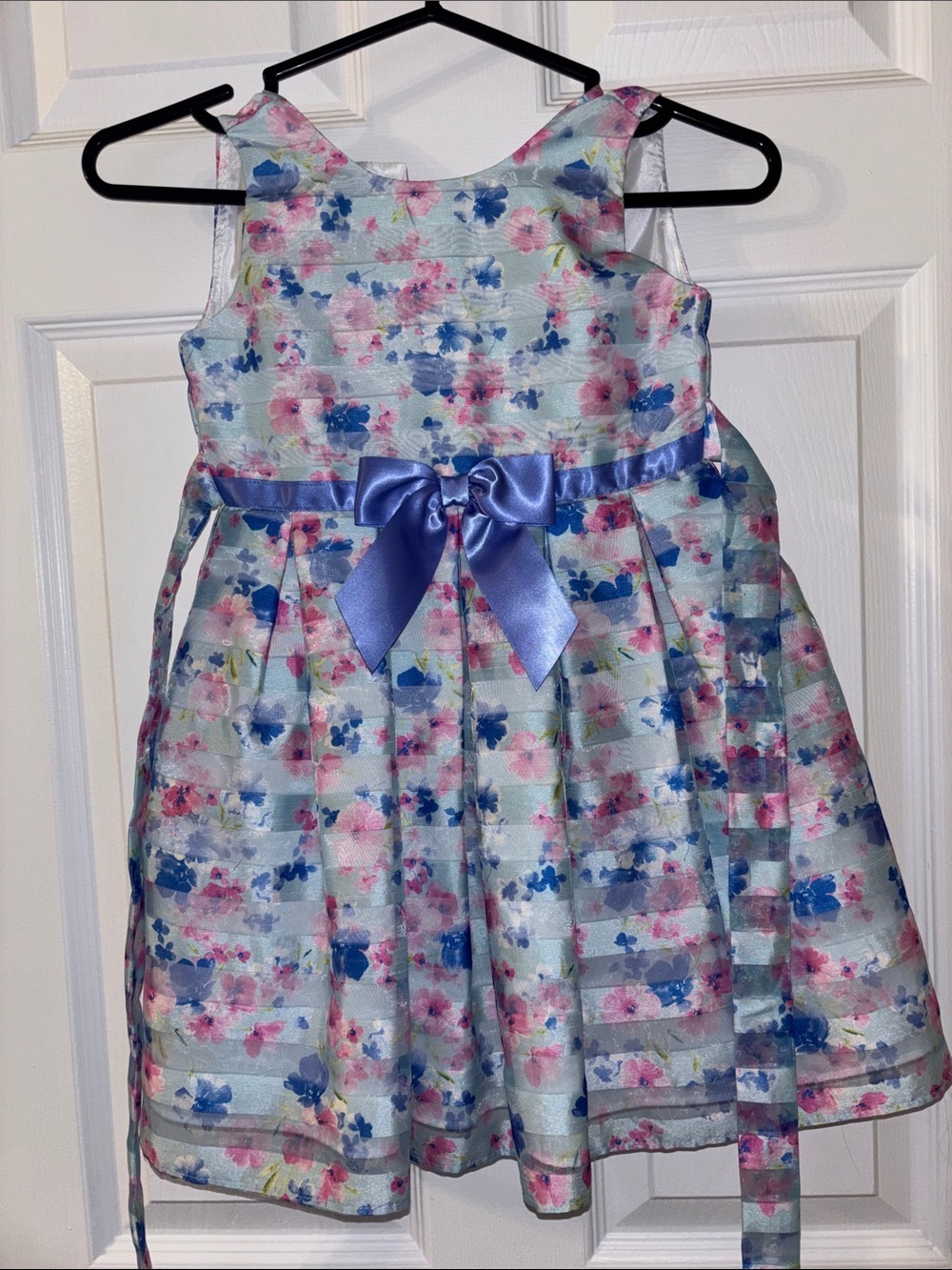 Girls Floral Bow Party Dress - Blue Pink size 3